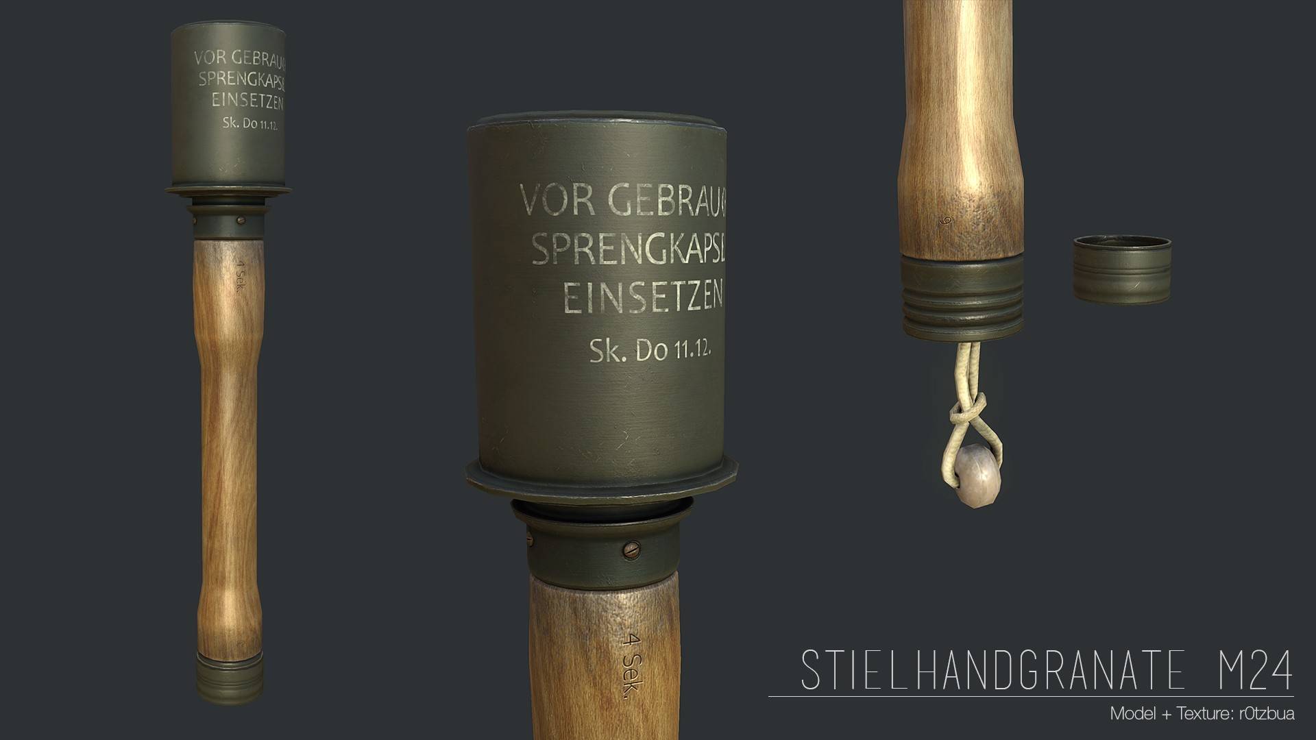Немецкая граната "колотушка" - stielhandgranaten 24, м24 - вооружение