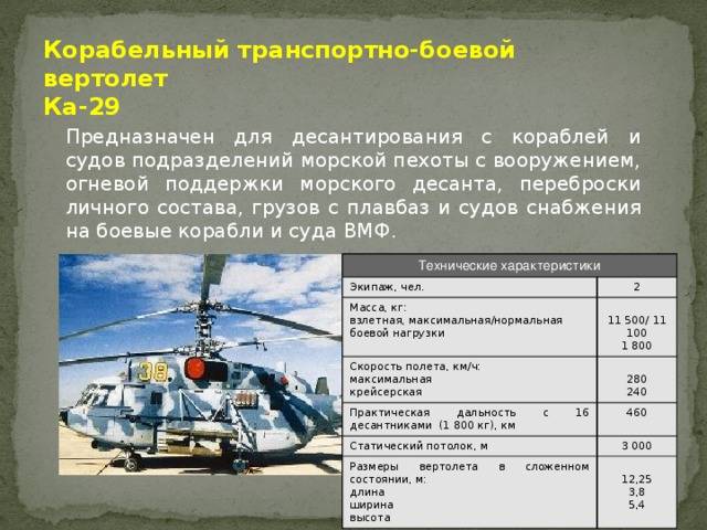 Вертолет КА-29: описание возможностей и технические характеристики модели