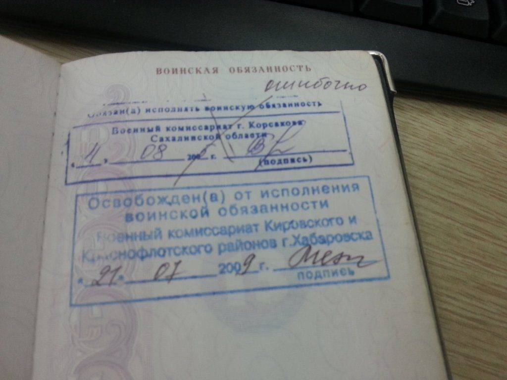 Значений штампа о воинской обязанности в паспорте