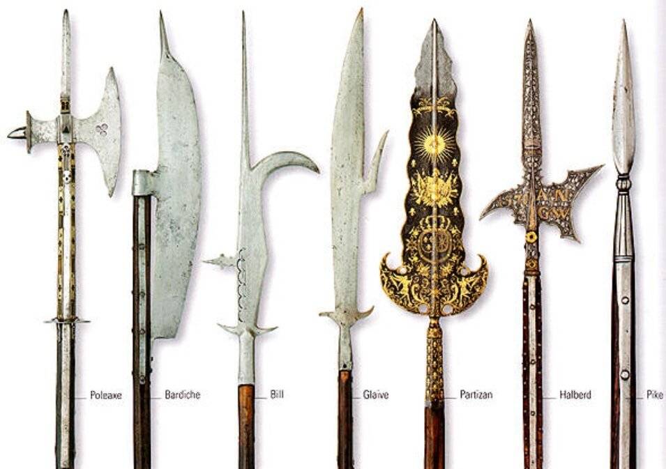 Алебарда, разновидности: китайская и глефа, отличия от секиры, топора и копья, оружие средневековой пехоты, история появления
