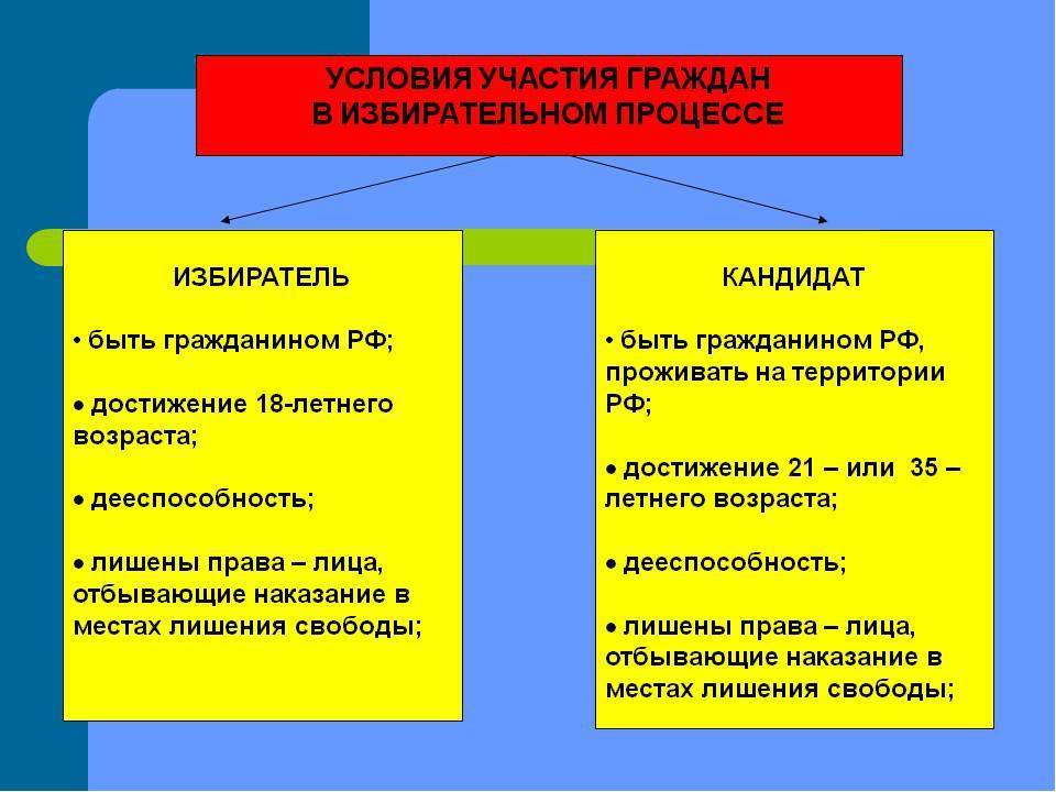 Формы активной реализации. Условия участия в выборах РФ. Избирательное право схема.