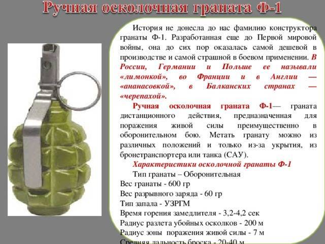 Граната ф-1: фото, технические характеристики, радиус поражения :: syl.ru